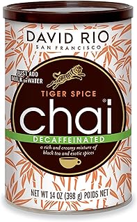 Tiger Spice Decaffeinated Chai Tea Latte Mix, 14 Oz, Decaf Black Tea, Organic Spices, Dairy Free, Serve Hot or Cold, Just Add Water or Milk, 14 Servings