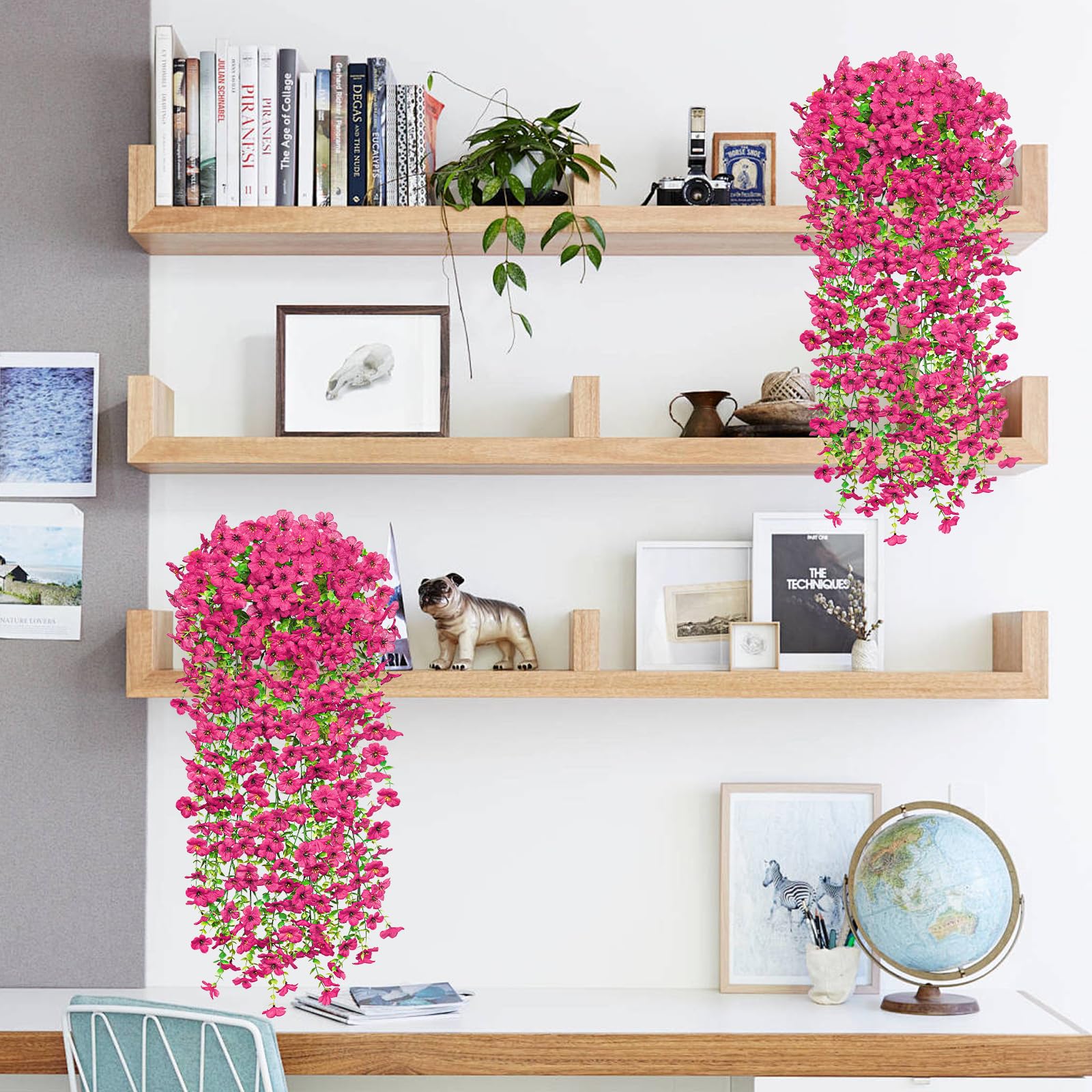 Betylifoy Flores artificiales colgantes, 4 unidades de plantas artificiales colgantes como reales de 76 cm de largo, flores artificiales para exteriores, resistentes a la intemperie, resistentes a los