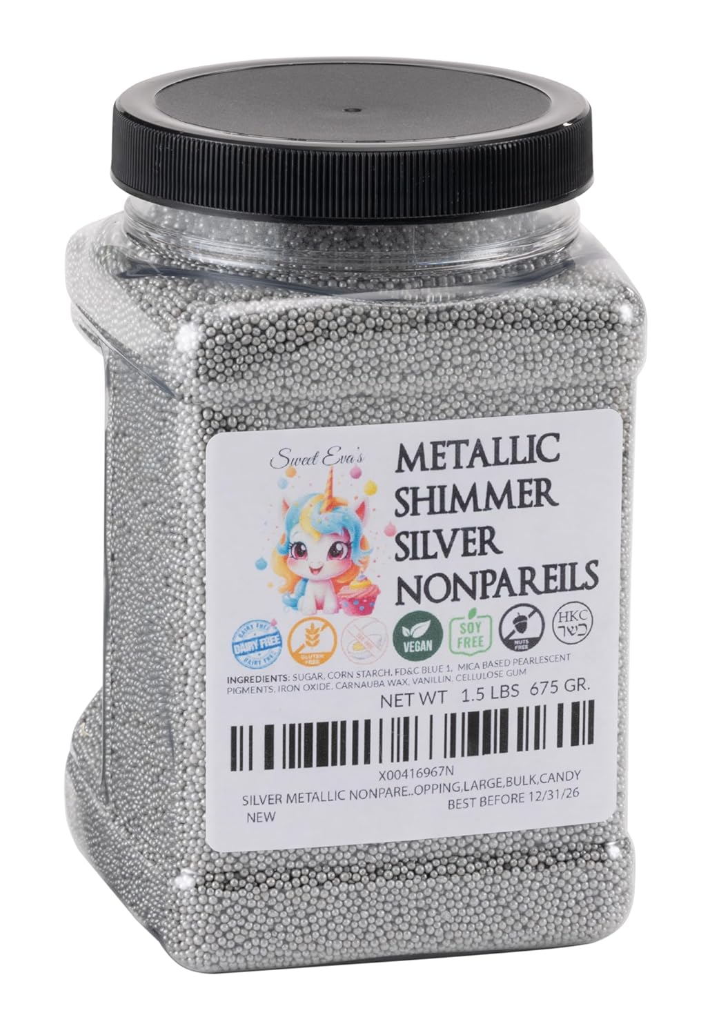 Amazon.com: SILVER METALLIC NONPAREIL - Dairy Free,Gluten Free,Egg Free ...