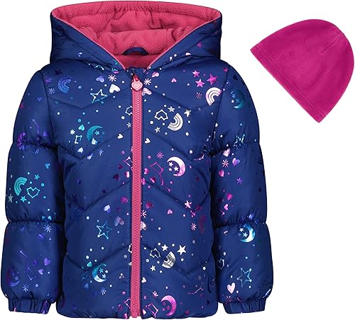 Miniatura 2 de LONDON FOG Chaqueta acolchada de invierno con gorro de forro polar para bebé niñas, marino