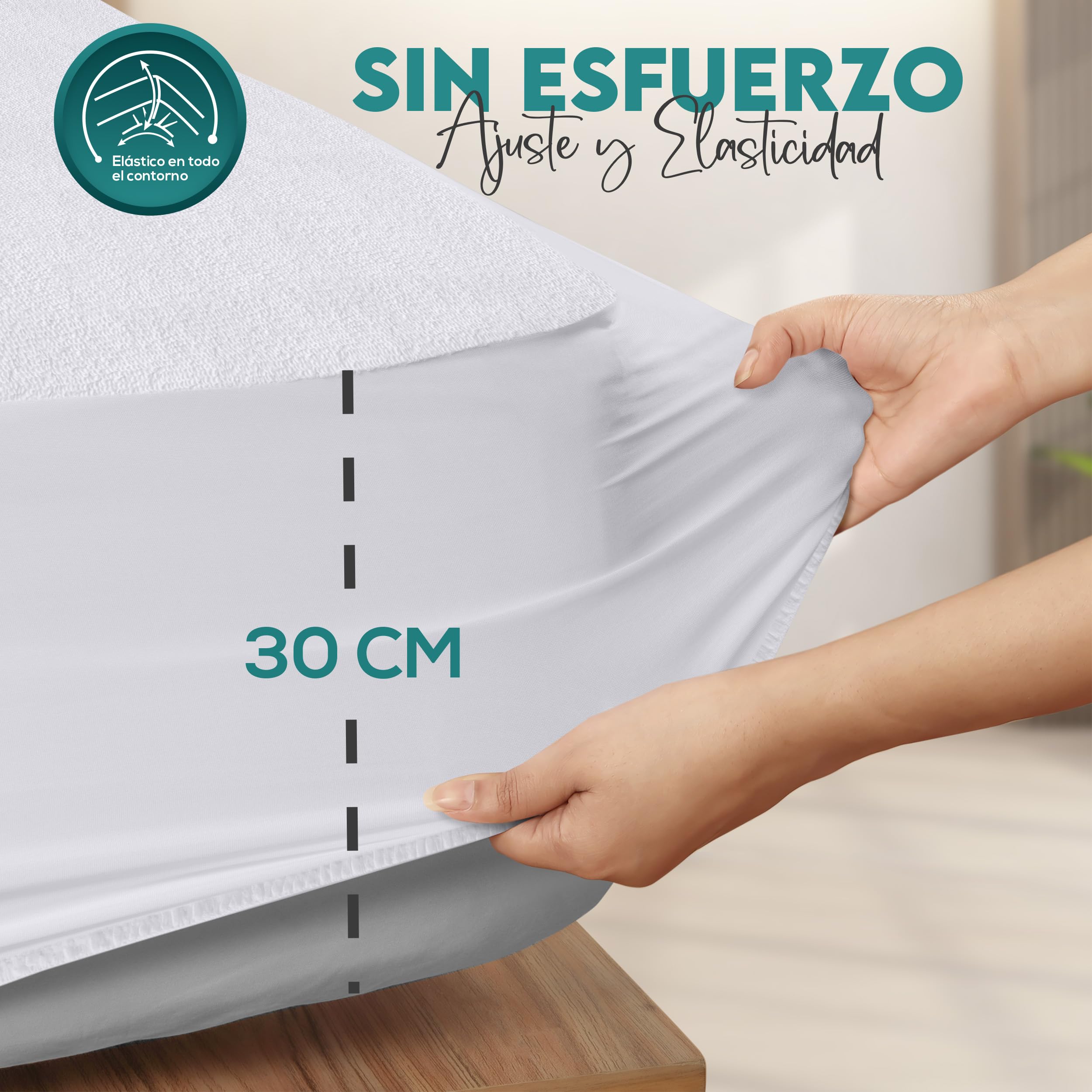 Utopia Bedding Protector Colchón 150 x 200 x 30 cm Impermeable, Certificación Oeko-Tex Funda Colchón, Cubre Colchón Transpirable, Elástico En Todo El Contorno — view 4