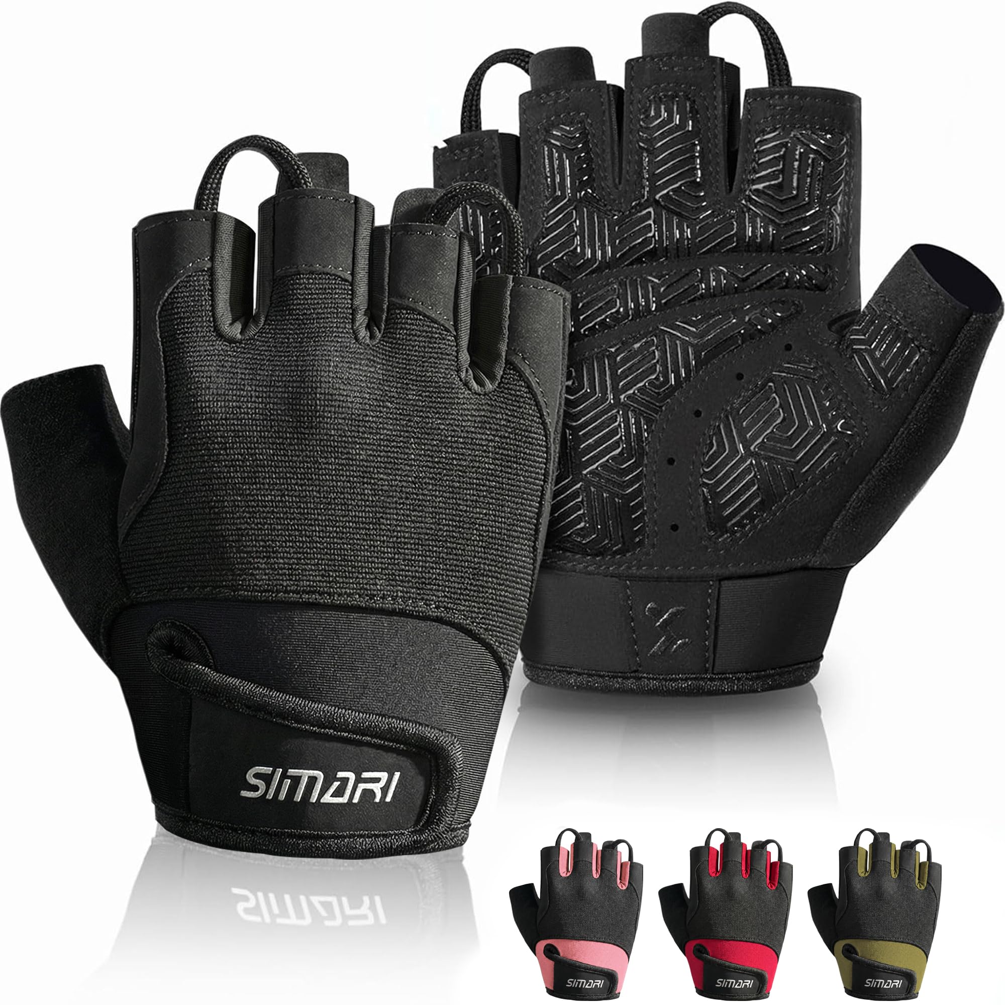 SIMARI Breathable Workout Gloves for Men & Women, Weight Lifting Gloves with Padded, Grip, Full Palm Protection, Gift for Gym Exercise, Cycling, Weightlifting Training, Fitness, Black, Size S