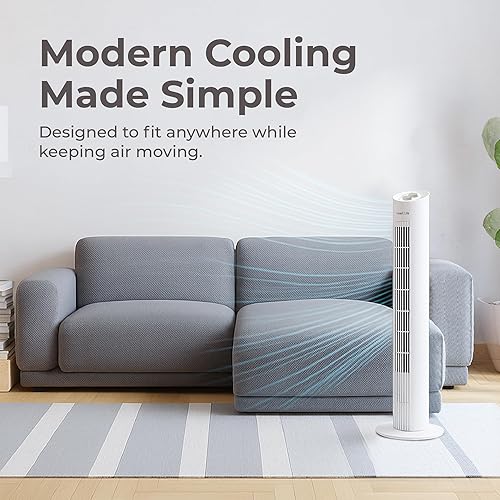 Miniatura 2 de Ventilador de torre para dormitorio, ventilador de pie de 32 pulgadas con oscilación de 70, unidad de torre ligera y silenciosa para interiores, sin