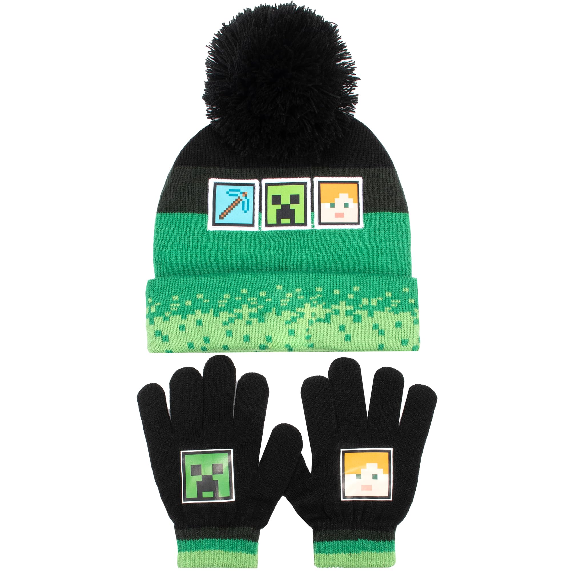 Minecraft Winter Hat & Gloves Set for Boys – Warm & Cosy Beanie Hat & Gloves – Perfect for Kids Ages 6-12