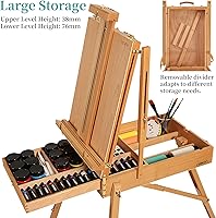 Vista 4 de VISWIN Caballete francés para pintar con paleta, correa para el hombro y almacenamiento, caballete de madera de haya ajustable para viajes