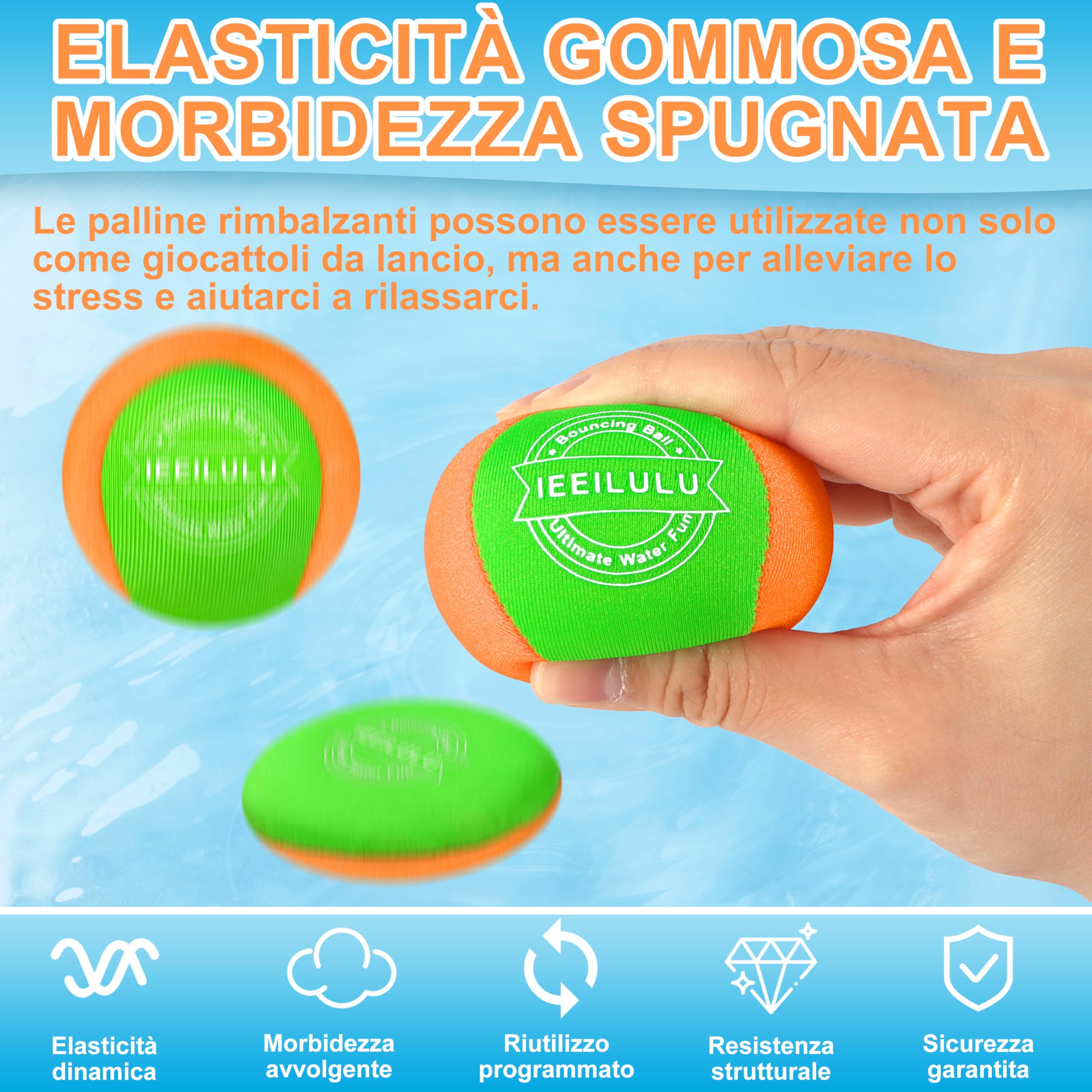 IEEILULU Palla che Rimbalza Sull'acqua, 4 Pezzi Palla Rimbalzante per Acquatica Esterno Piscina Spiaggia Famiglia con Sacchetto Portaoggetti, Giochi Estivi per Bambini Adulto (Verde)