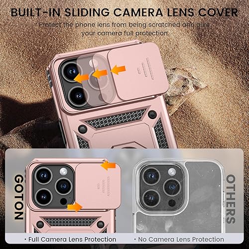 Miniatura 10 de Goton Funda para iPhone 15 Pro con protector de pantalla - Funda protectora para cámara deslizante con soporte de anillo, resistente a los golpes y