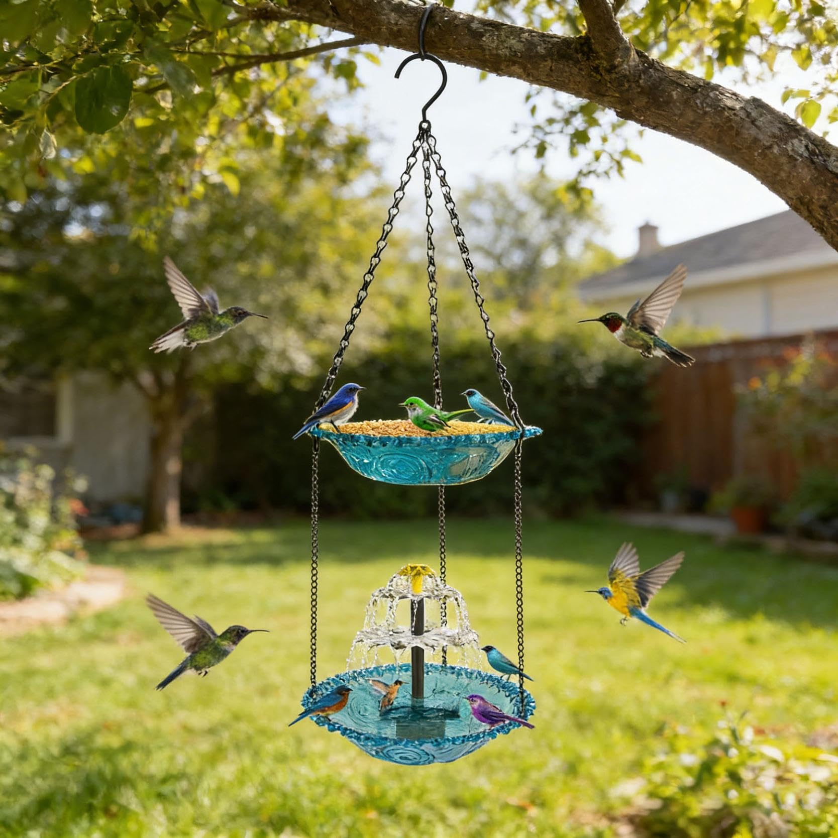 Vogeltränke Balkon,Vogeltränke Hängend,Solar Vogelbad Mit Springbrunnen Hängend Gartendekoration Wasserspiel Für Vögel Outdoor,Ganzjährige Verwendung