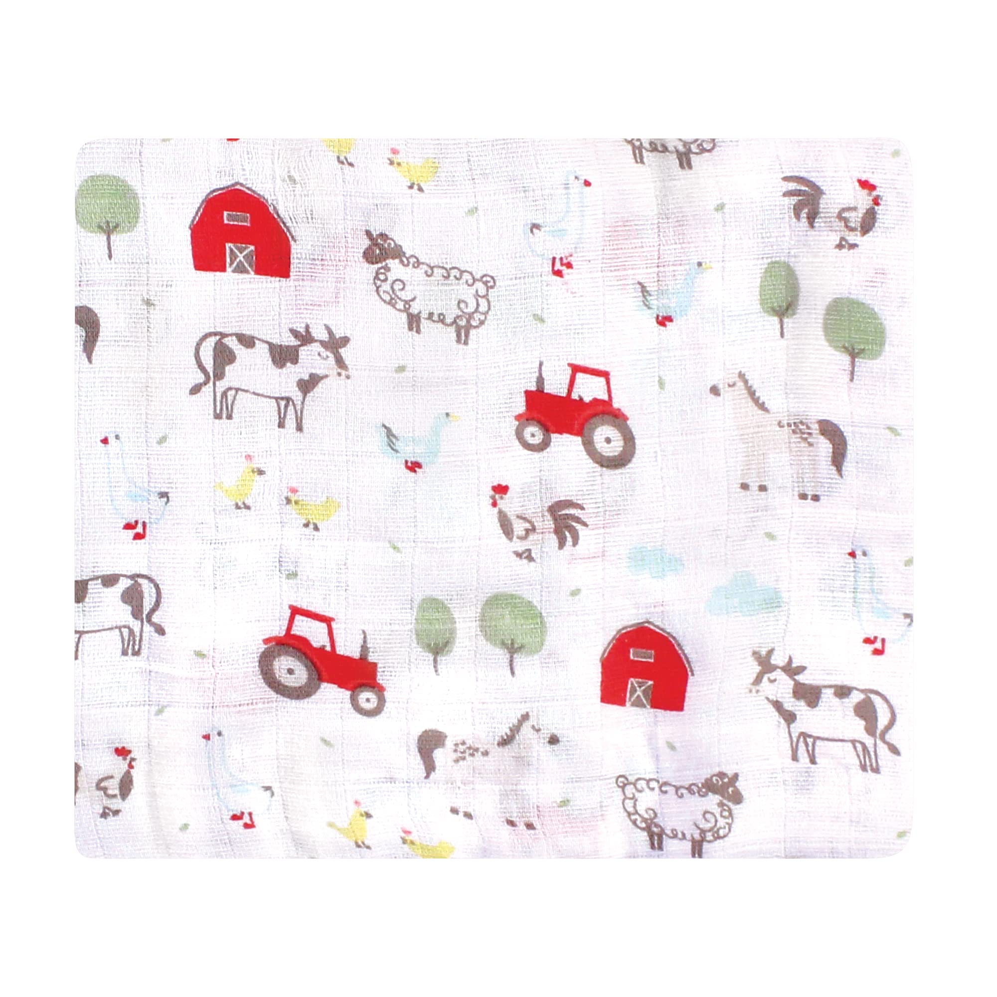 Hudson Baby Unisex Baby Cotton Muslin Swaddle Blankets, Boy Farm Animals, One Size
