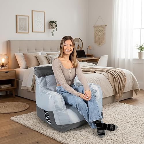 Miniatura 61 de Big Joe Roma - Puf para niños, sherpa de avena y rosa del desierto, gamuza vegana, 2 pies, ligero, recargable, asiento para niños Avena/Rosa del