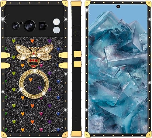 Miniatura 6 de Funda para Google Pixel 8 Pro (6.7 pulgadas) Funda de patrón de mariposa azul de moda para niñas y mujeres con correa de soporte de anillo, funda