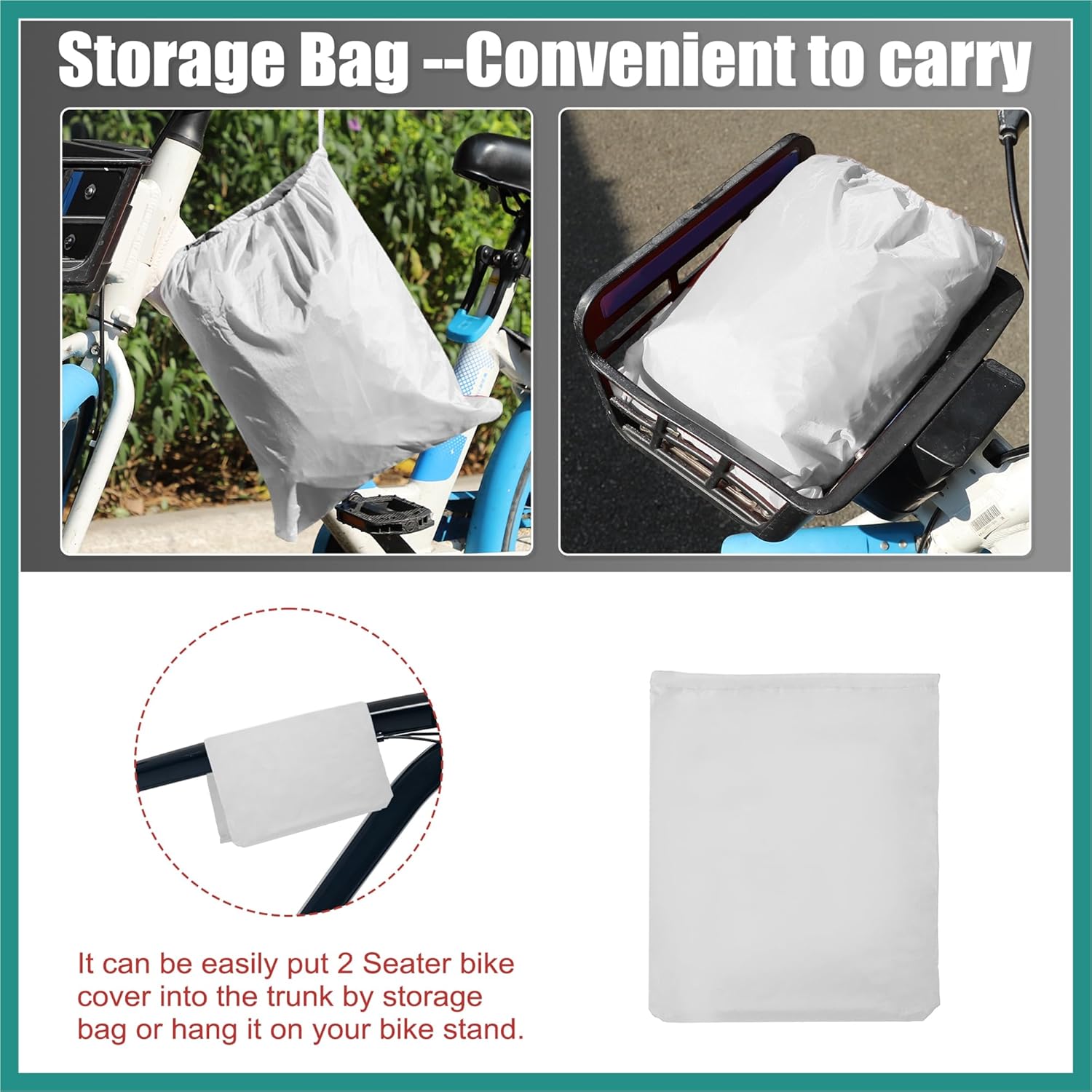 2 Seater Bike Cover Tandem Bicycle Cover Waterproof Extra Long Trailer Bike Cover Outdoor Sun Rain Protector for 2-Seat City Bike Electric Bike Silver Tone Black Vehicle Supplies