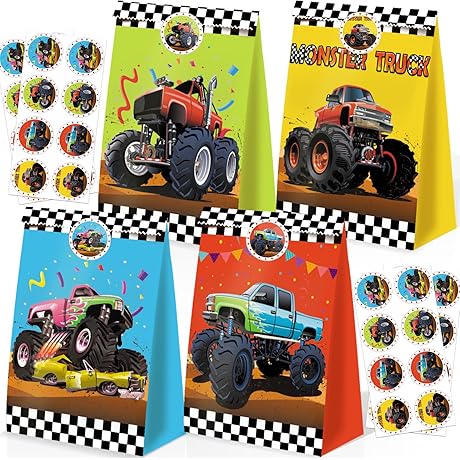 24-Piece Monster Truck Goodie Bags: Perfect Party Favors for Little Truck Enthusiasts