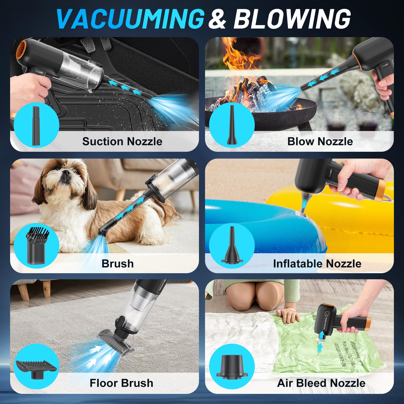 ofottofo Aspiradora Auto Potente, 12000PA Piccolo Aspirabriciole Senza Fili, Mini Aspirapolvere Portatile Ricaricabile Para Sofás, Peli Animali, Camping con Display LED 2 Velocidades