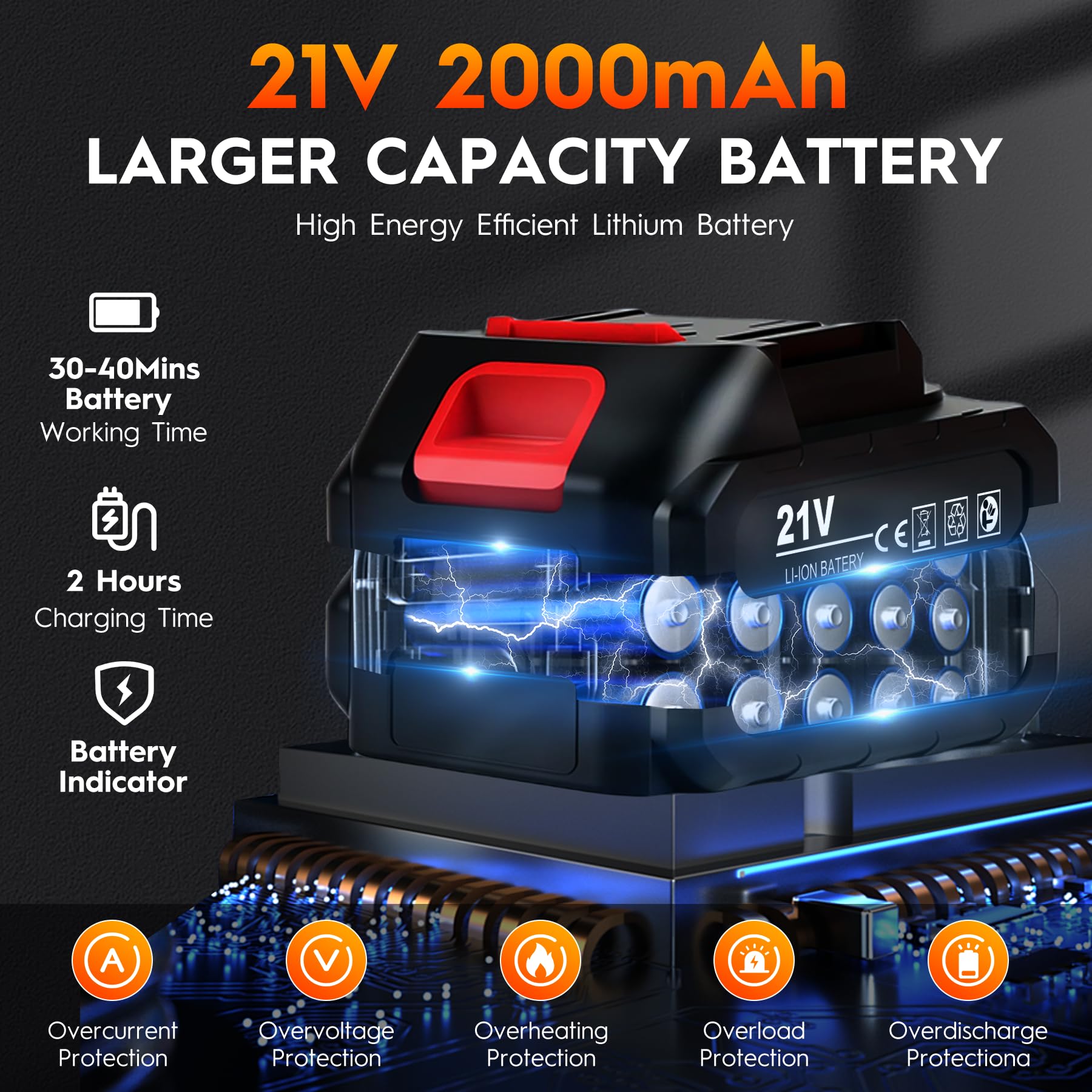 Pulidora Coche Inalámbrica 21V 8 Velocidades 2800-6000RPM, Amarillo