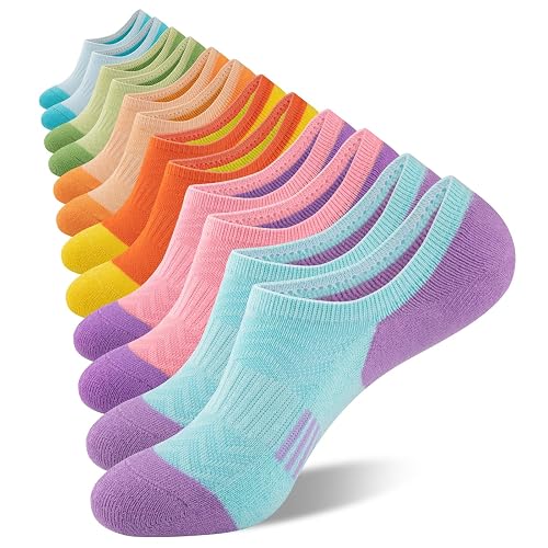 Eallco No Show Cotton Athletic Socks for Women - Low Cut, Ankle No Slip, Invisible Running Cushioned - 6 Pairs - One Size - 6 Pairs Multicolor