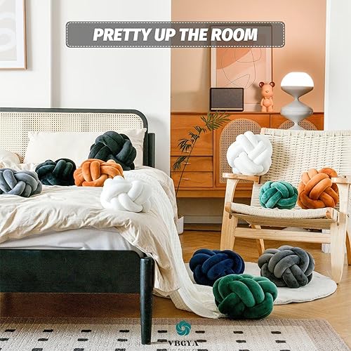 Miniatura 5 de Cojín decorativo suave con forma de bola de nudo, almohada redonda de felpa anudada de 11 pulgadas, almohada gris oscuro, cojín decorativo moderno