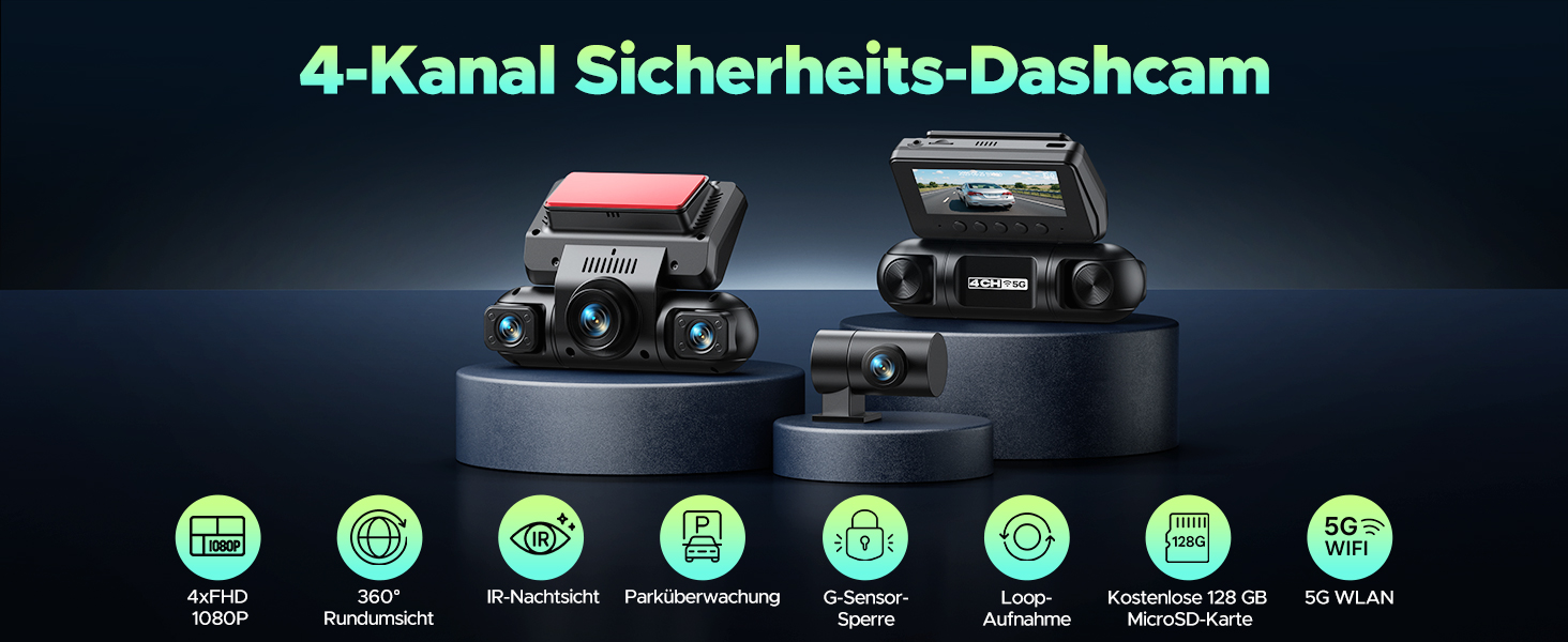 Lamtto Dashcam Voor En Achter – 4K + 1080P, Met Wifi, GPS, 64 GB SD-kaart, Nachtzicht, Parkeerbewaking En Bewegingsdetectie