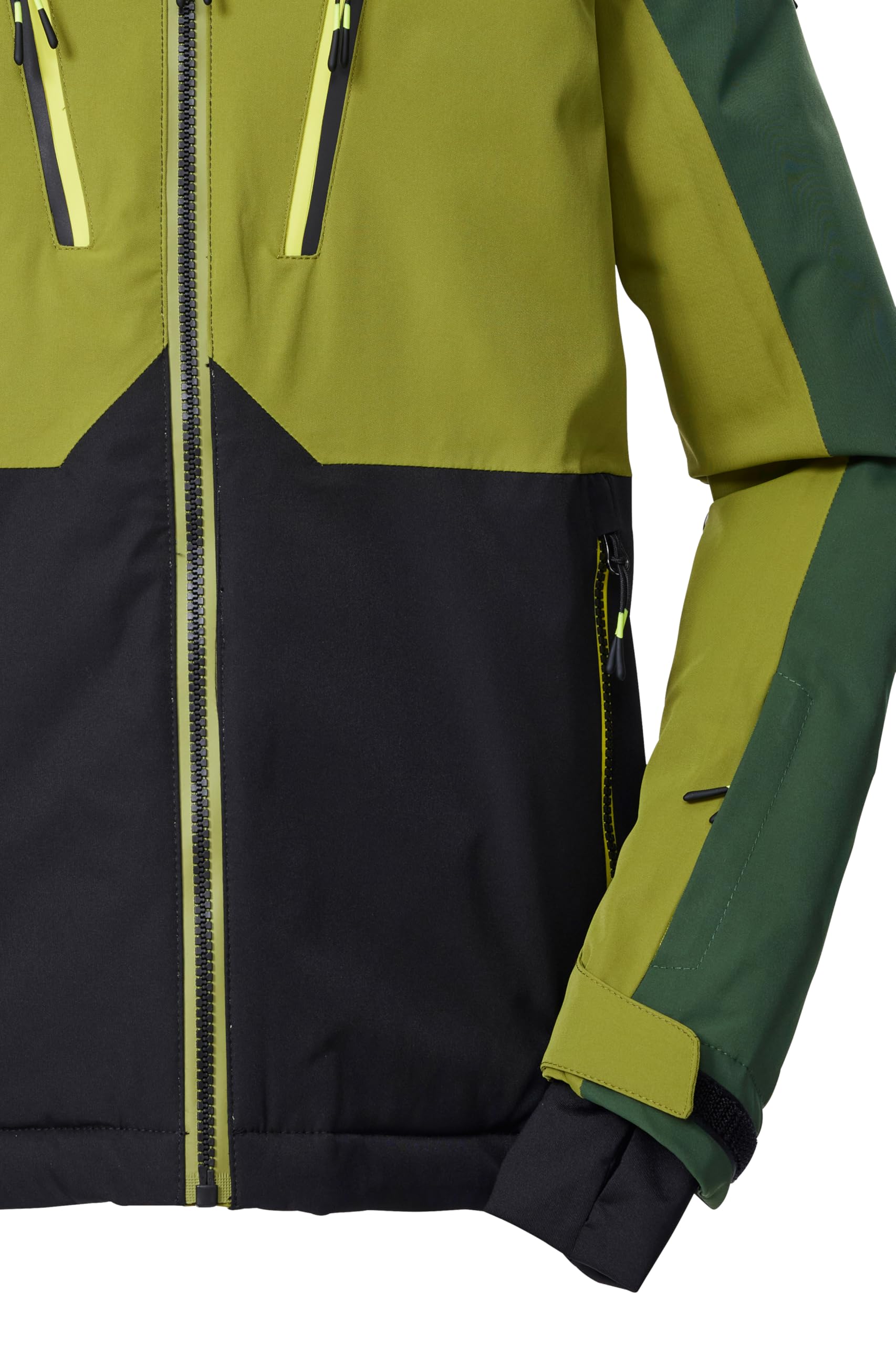 Killtec Jungen Skijacke/Funktionsjacke mit Kapuze und Schneefang KSW 190 BYS SKI JCKT, schwarz/khaki/dunkel waldgrün, 152, 43473-000