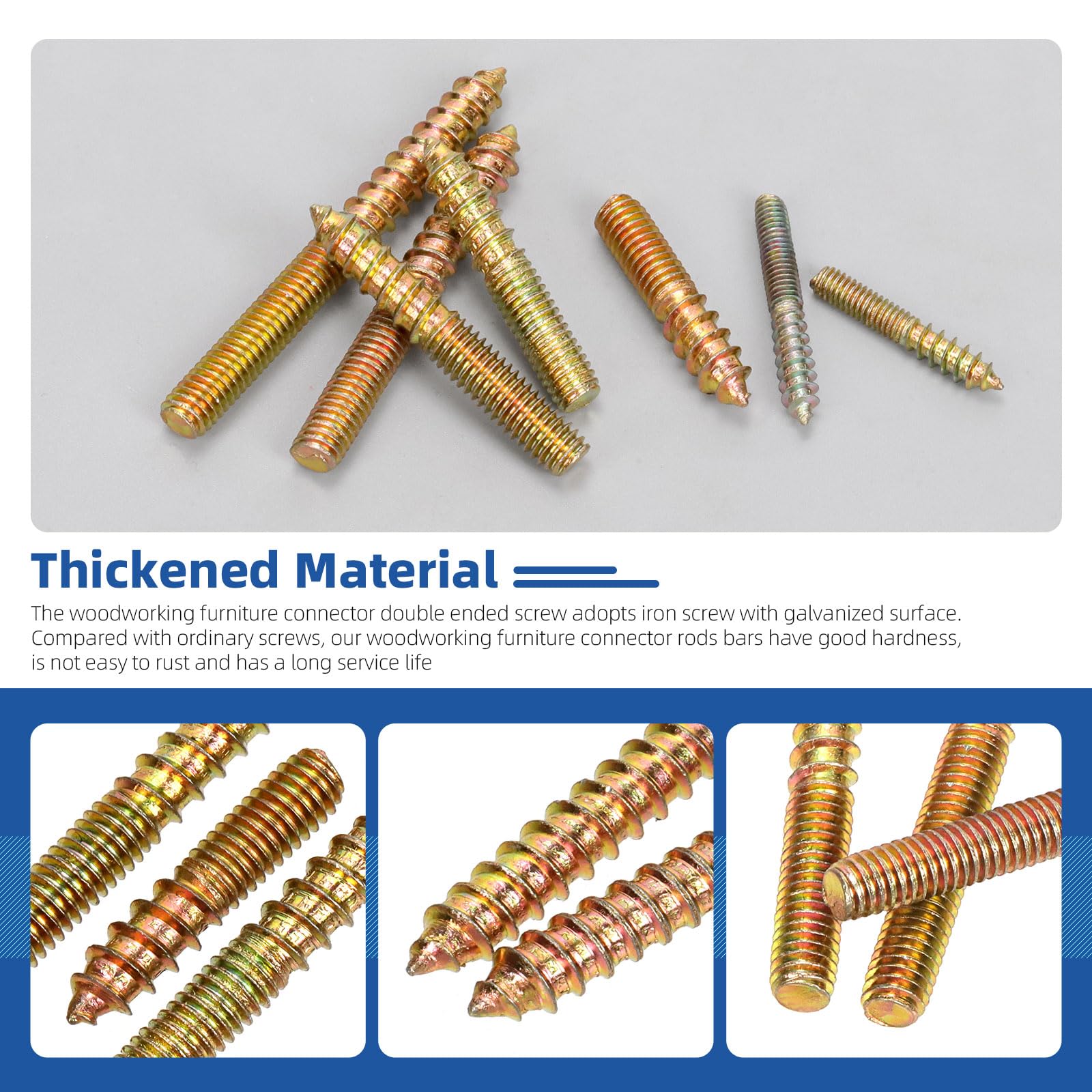Glarks 120pcs M4 M6 Hanger Bolts Set 25mm 30mm 35mm 40mm 50mm 60mm Length Single Tip Double Headed Bolt Self-Tapping Screw Woodworking Dowel Screws for Connecting Wood - Image 4