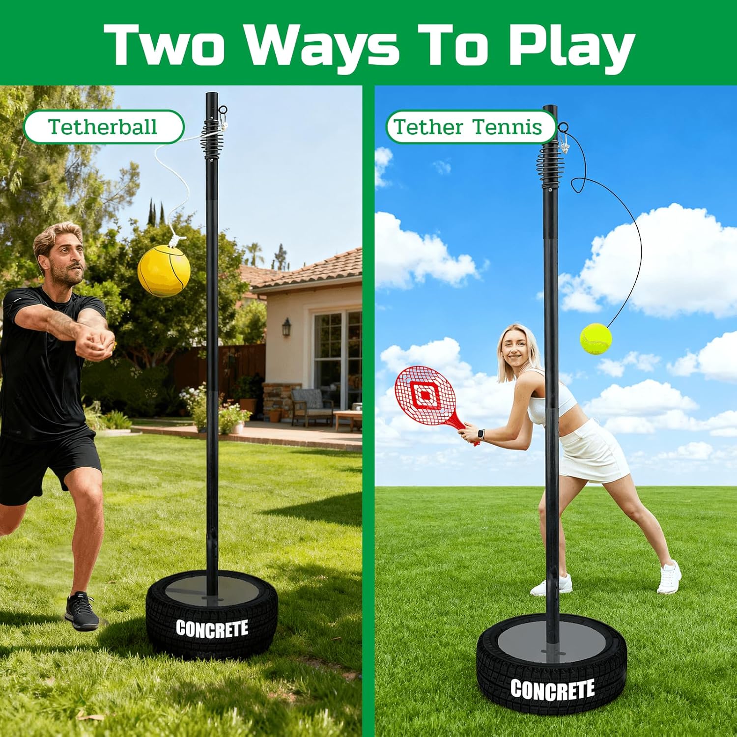 Tetherball Tennis&Tetherball Set,Tetherball Equipment with Pole for Backyard,with 10.5 Feet Adjustable Height Pole,2 Tennis Balls,2 Rackets,1 Tetherball with Rope,Fun Family Game(NO Base Included)