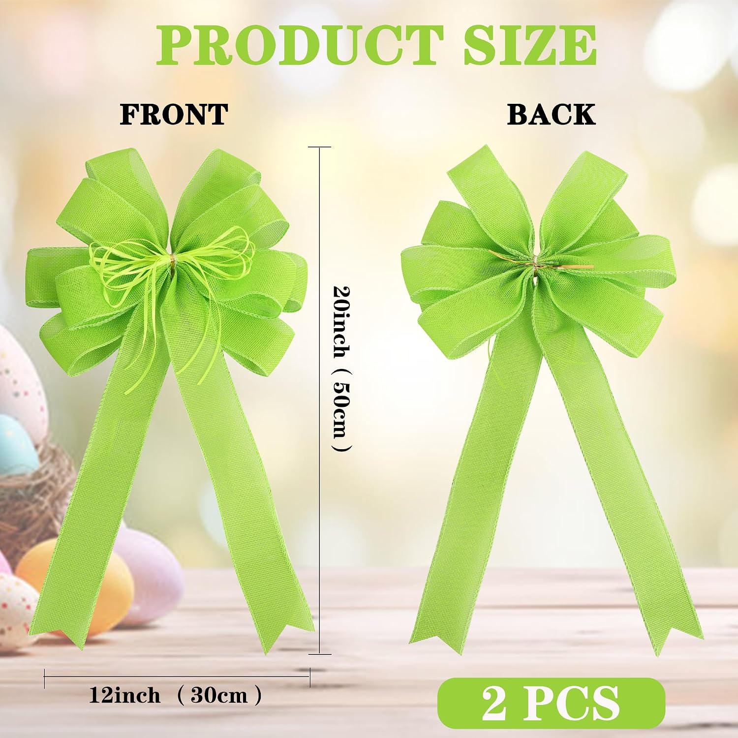 2 Pack Green Christmas Tree Bows 12x20inch Large Burlap Wreath Bow with Glitter String for Grinch Halloween Christmas Tree Topper Home Front Door Decor,Easter Bow,St. Patrick's Day Bow image 2