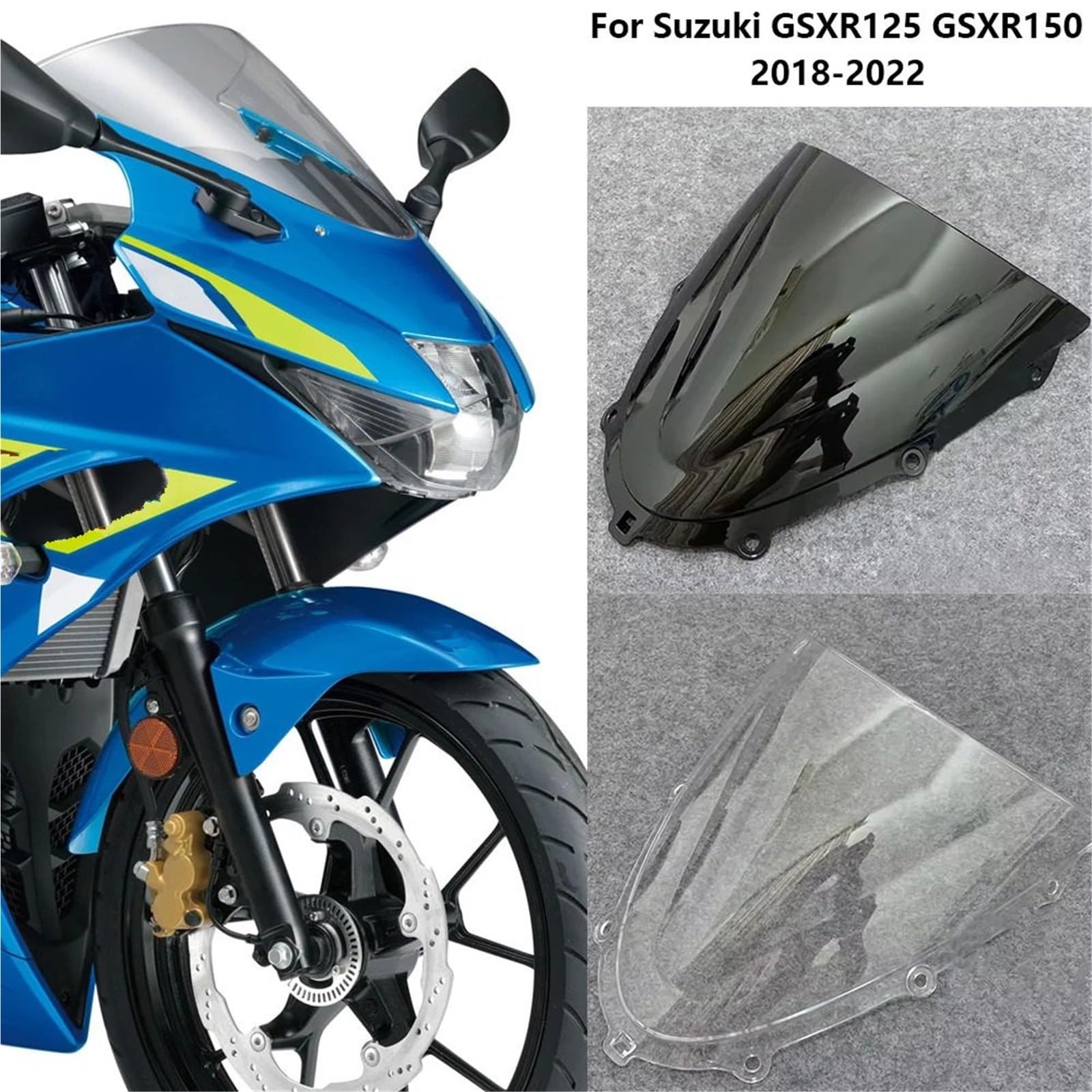 Osłona przeciwsłoneczna Szyba przednia GSXR125 Pasuje do Suzuki GSXR 125 GSXR150 GSX-R 150 2018-2022 Przednia osłona przeciwwiatrowa Double Bubble(Black)