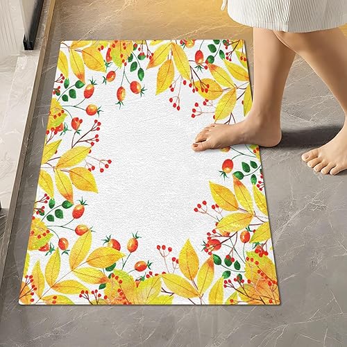 Miniatura 2 de Bathroom Rugs Sets 2 Piece 24x16+24x20 Inch,Soft U-Shaped Contour Toilet Rug Autumn Leaves Berry Non-Slip Absorbent Bath Floor Mat Carpet Set Water