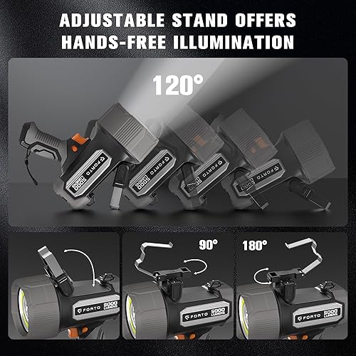 Miniatura 9 de FORTO Linterna recargable de foco 5000 lúmenes ultra brillante IPX7 impermeable, linterna de barco con estuche de transporte EVA, linterna de foco