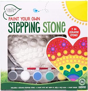 Creative Roots DIY Mosaic Heart Stepping Stone Kit - 7-Inch Ceramic Paint Your Own Garden Stone with 6 Vibrant Acrylic Paints for Kids 8+