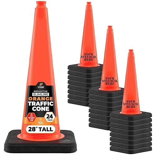 Miniatura 10 de Xpose Safety Cono de tráfico verde lima de 28 pulgadas, paquete de 4, cono de seguridad de PVC de alta calidad para estacionamiento, precaución