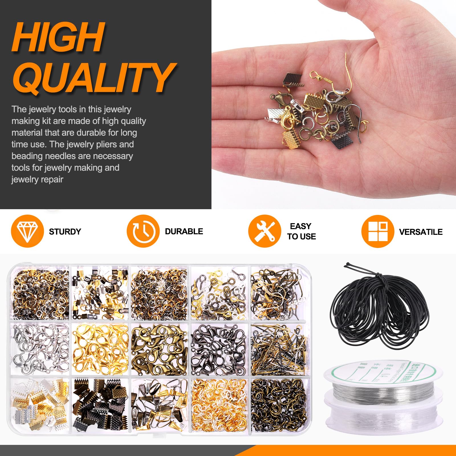 Rustark 1469Pcs Jewelry Making Kit with Pliers, Wires, Findings & Tools for Jewelry Making & Repair, Multicolor - Image 3