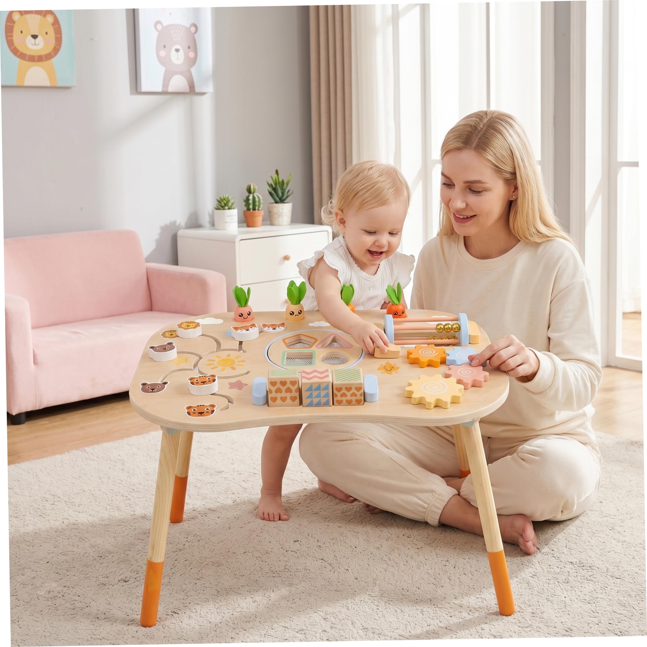 Tavolo da attività per Bambini, Tavolo da attività per Bambini, Montessori sensoriale 6 in 1 per da 1 a 3 Anni, Giocattolo in Legno per - Giallo..