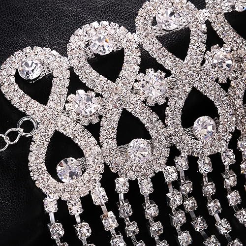 Miniatura 7 de STONEFANS Diadema de boda con diamantes de imitación para mujer, con cadena de cabeza de Gatsby, joyería para mujer, Showgirl de los años 20,