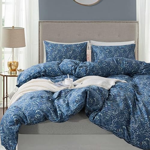 Miniatura 9 de NEWLAKE Funda de edredón de algodón tamaño Queen  Juego de funda de edredón suave y transpirable de 3 piezas con cierre de cremallera, 1 funda de