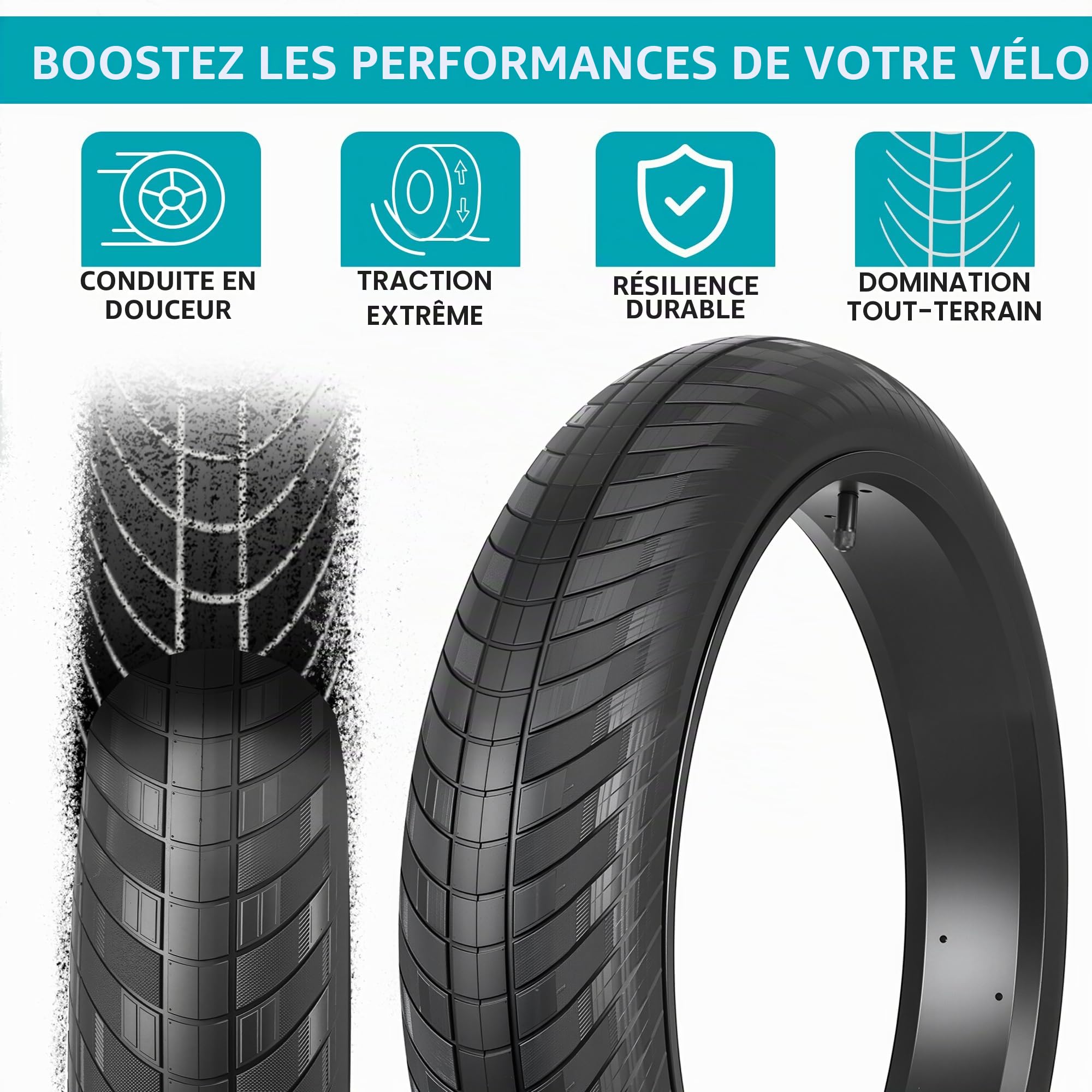 ZUKKA Pneu de vélo 20/24/26" Fat Tire 20/24/26 x 3,0 Pouces pour vélo électrique, VTT, vélo de Montagne, Pneu de Neige Heavy Duty Haute Performance résistant à l'usure