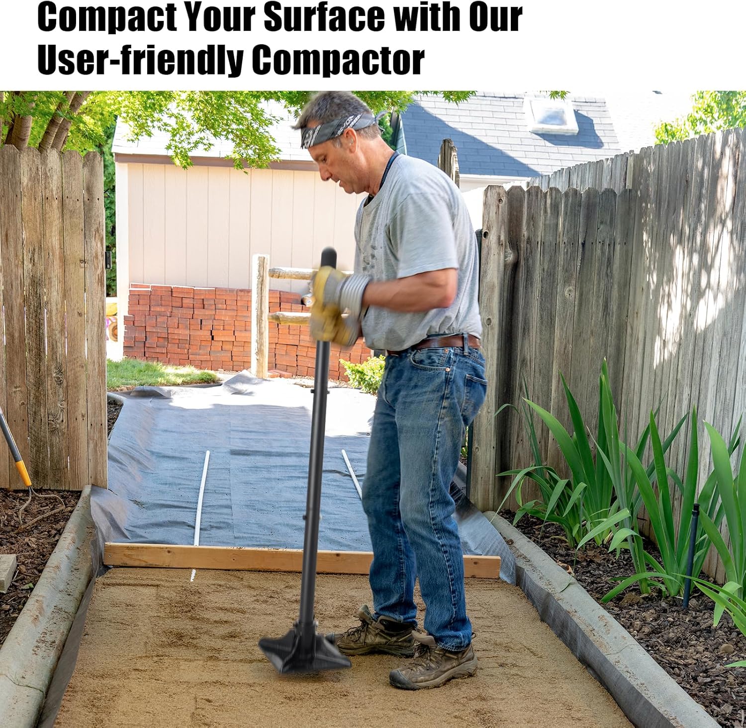 Steel Tamper Tool, 58" Heavy Duty Garden Landscaping Tools with Long Handle, 8x8 Square Dirt Hand Tamper Gardening Tool Set with Rubber Grip for Leveling Ground, Soil, Sand, Driveway - Image 7