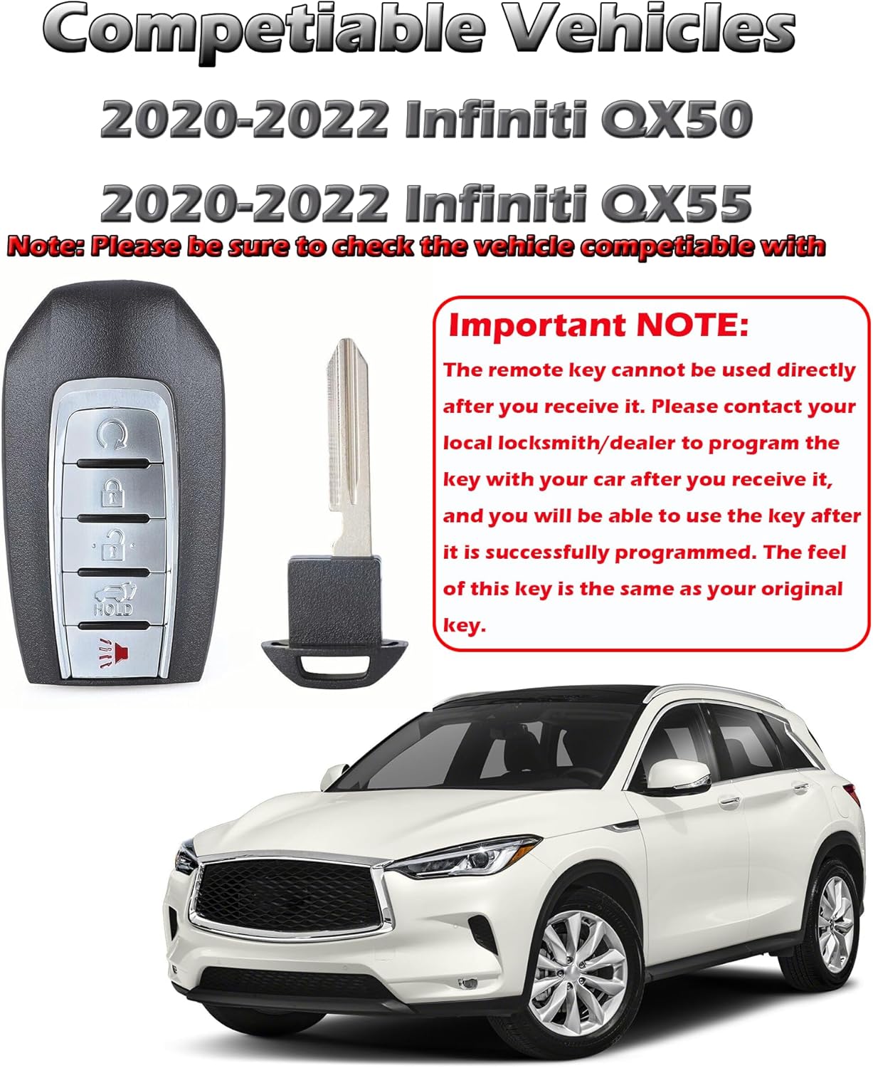 Smart Key for Infiniti QX50 2020-2022, Alliskeys 5-Buttons Proximity Key Fob Replacement for KR5TXN1 S180144707, 285E3-5NY7A, 5 Buttons SUV - Image 3