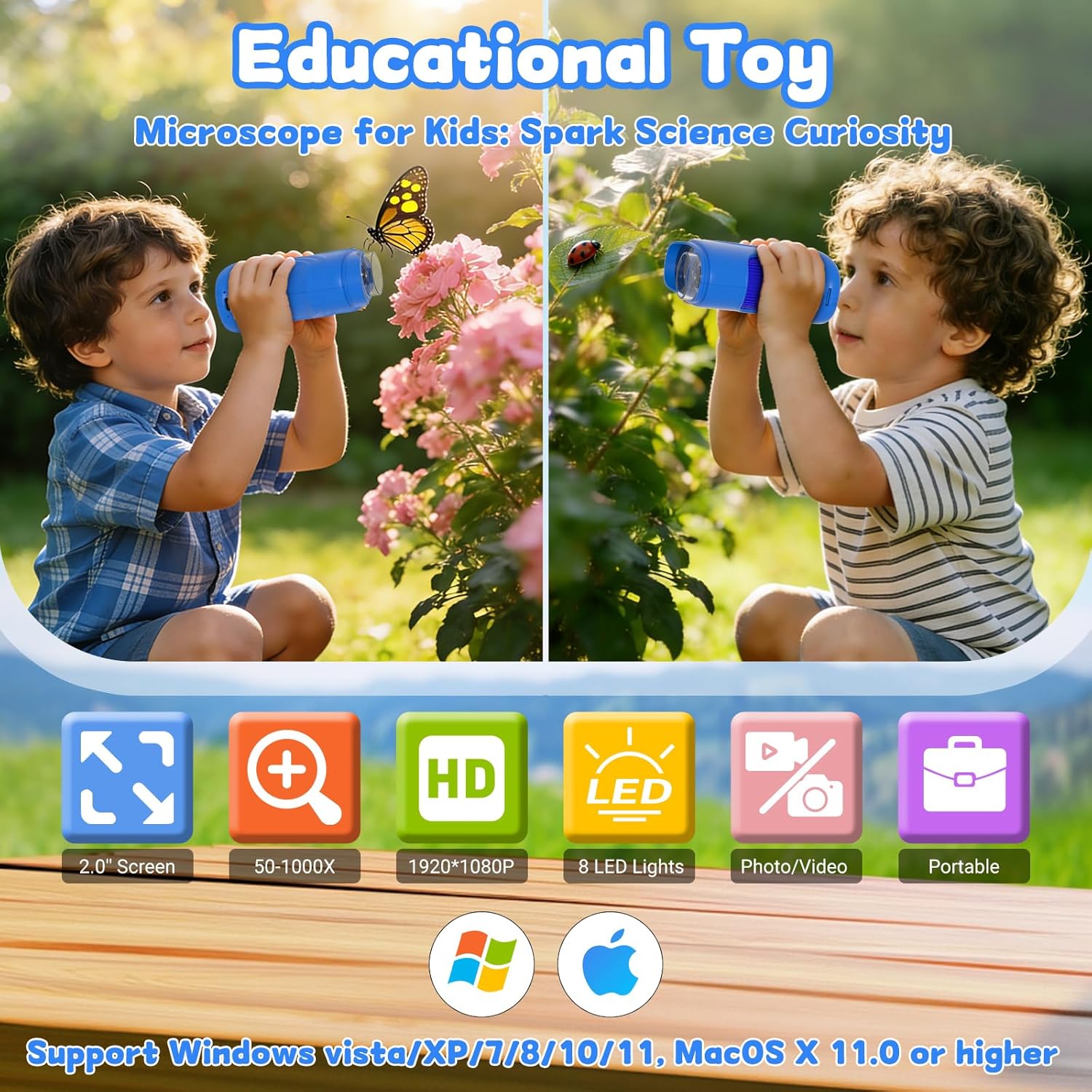 1000X Handheld Microscope for Kids: Pocket Digital Microscope with 1080P&2.0''IPS Screen&Photo/Video - Portable Edu Science Kits for Girls Boys - STEM Toys Birthday Gifts Ages 3-6 6-12(Blue)