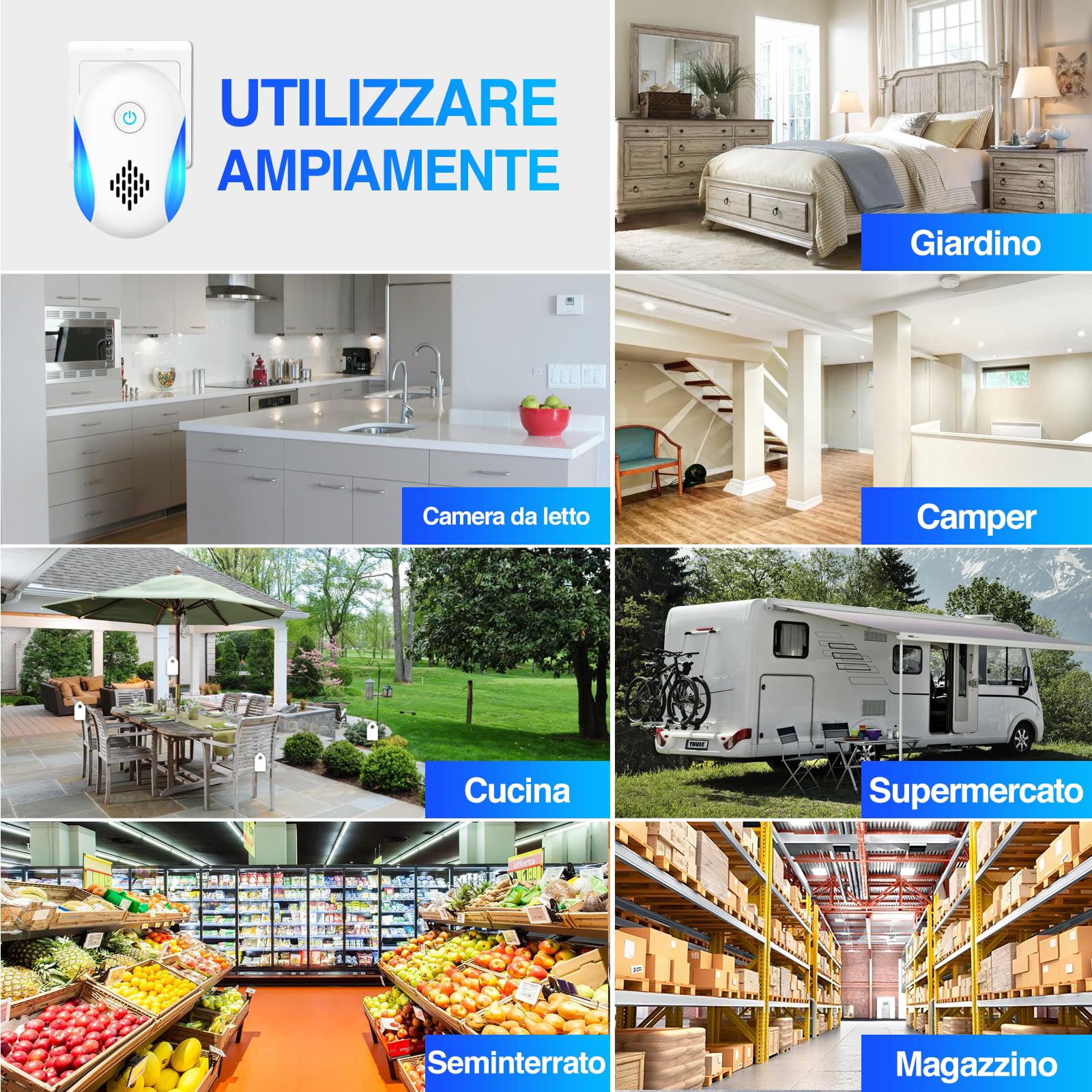 Ultrasuoni per Topi da Interno 4 Pezzi - Dissuasore Ratti, Insetti, Zanzare, Scarafaggi, Formiche e Ragni - Tecnologia Ultrasuoni Silenziosa, Sicura e Non Tossica - Copertura Fino a 200 m²