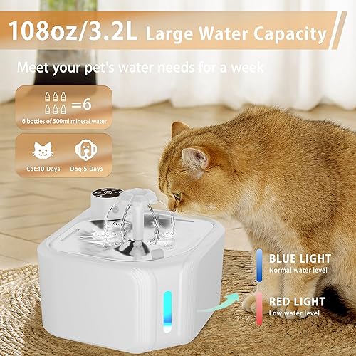 Miniatura 5 de Fuente de agua inalámbrica para gatos con 4 filtros de repuesto, fuente de agua inalámbrica para mascotas de 95 onzas  2.8 L para gatos en el