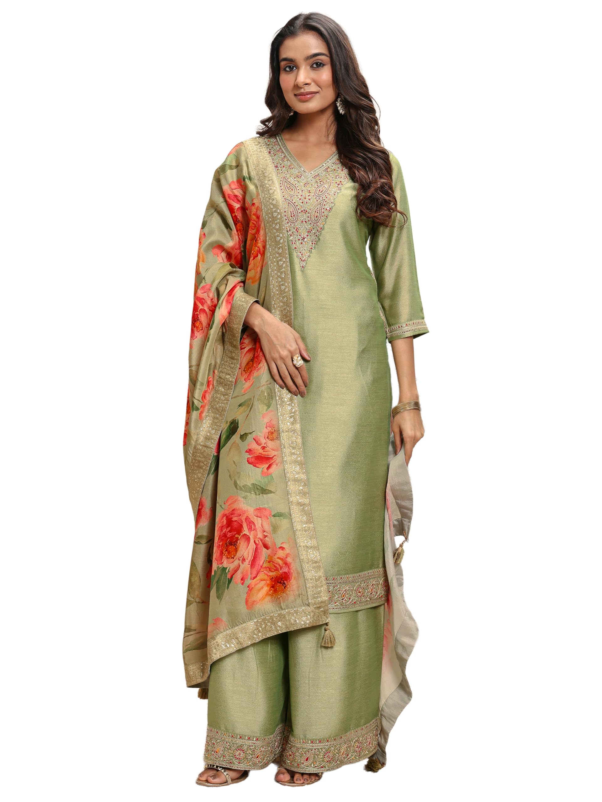 Embroidered Silk Blend Straight Kurta With Palazzo and Dupatta | ethnic wear | bridal suit | wedding dress | occasion wear-image-38