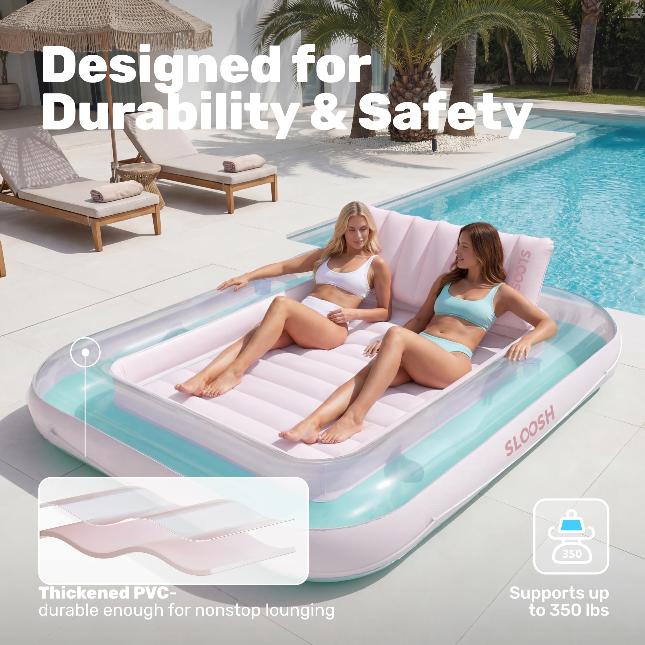 Sloosh Flotador inflable de bronceado para piscina, bañera bronceada, para adultos, balsa para piscina, para tomar el sol, tumbona inflable para adultos