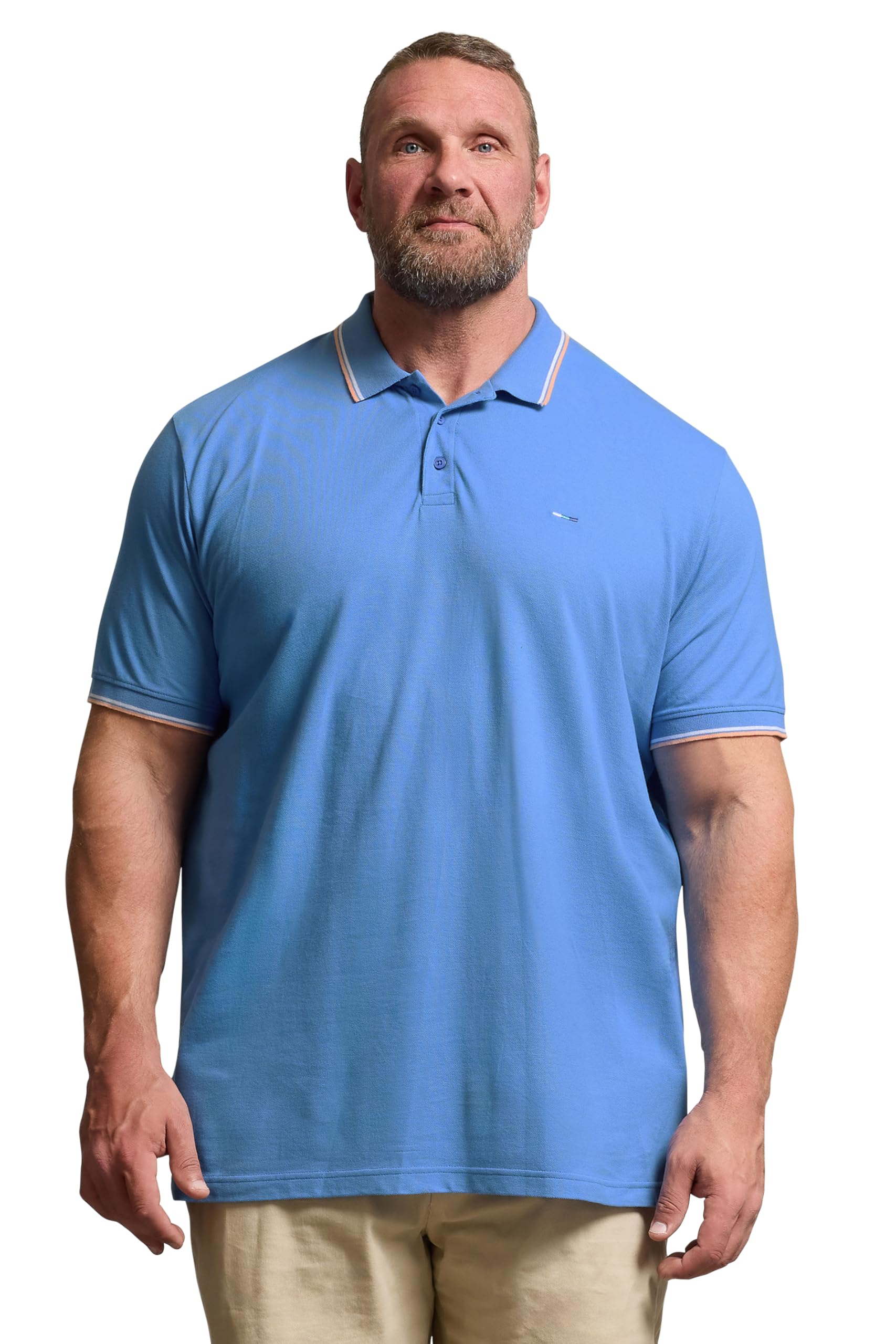 Badrhino Men's Blue Big & Tall Light Tipped Polo Shirt - Plus Curve 4XL Plus