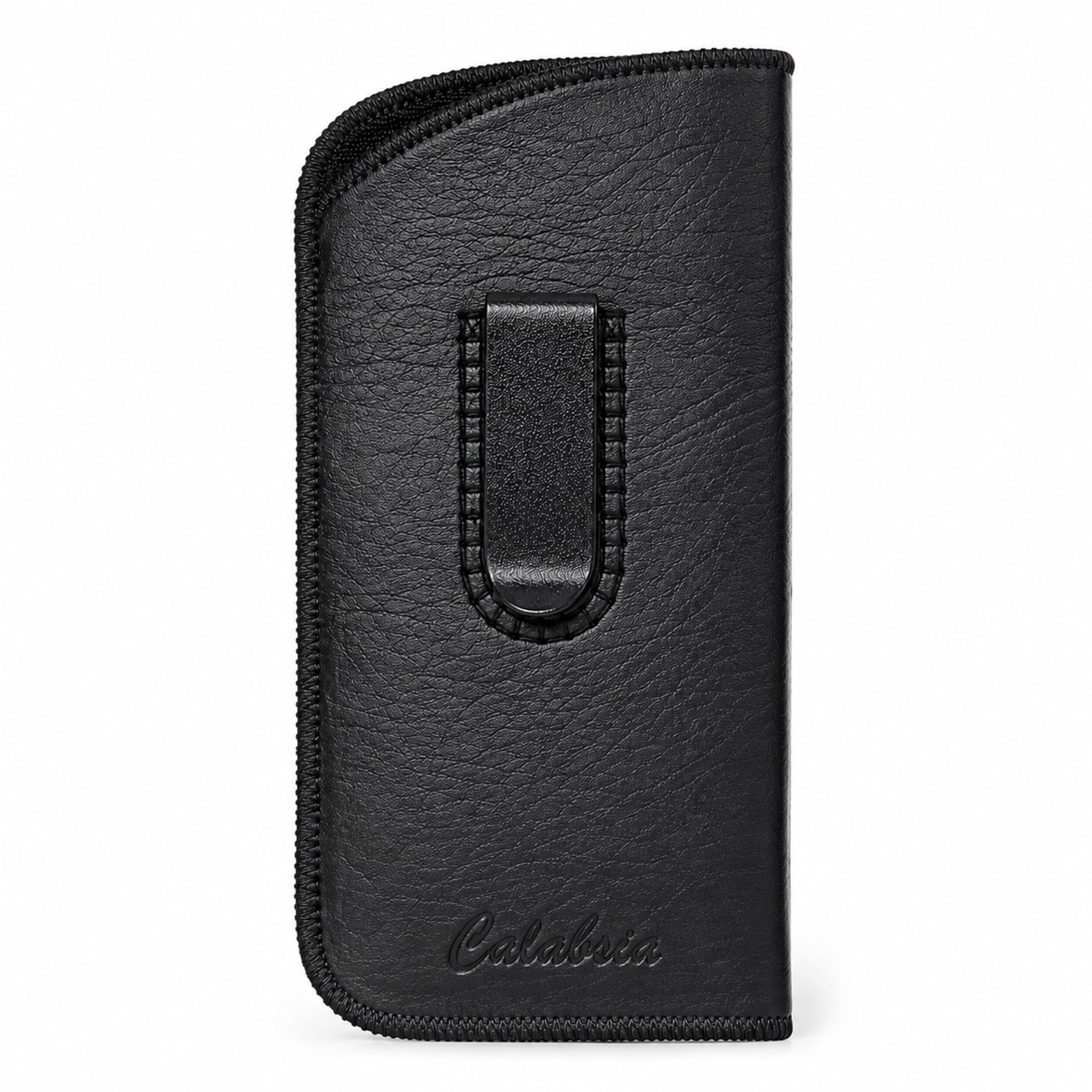 Calabria Slim Faux Leather Eyeglass Case Soft Slip-In Design [Black with Clip - 1 Pack] | Compact Protective Pouch | Soft Case for Glasses | Lightweight Sunglass Storage