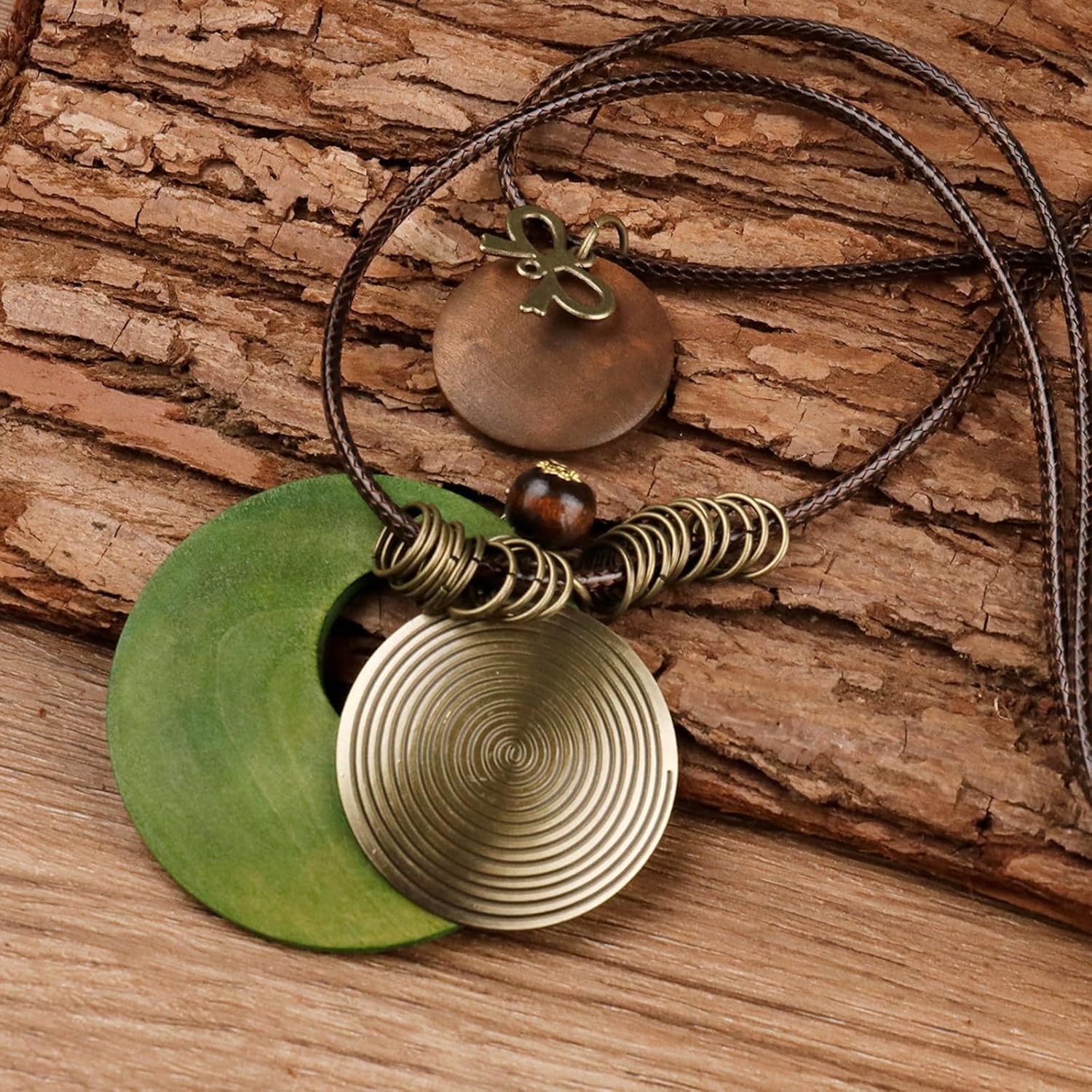 color cosplayer Leather Cord Necklace Vintage Style Wooden Leaf Boho Statement Long Necklace for Women Handmade Jewelry - Image 3