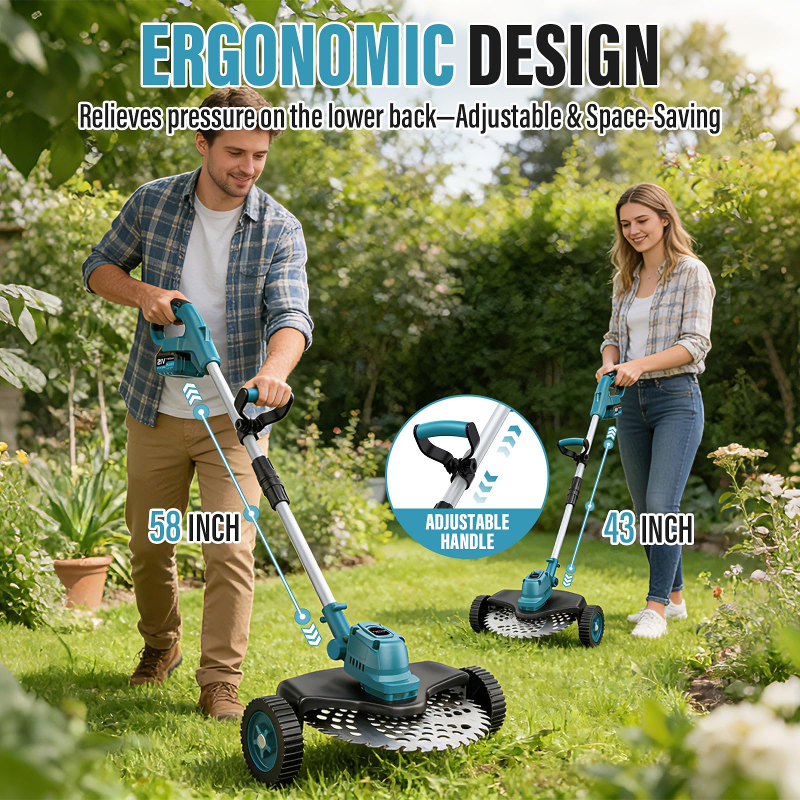 Débroussailleuse Électrique sans Fil 4-en-1 avec 2 Batteries 4,0 Ah, Moteur sans Balais, Coupe Bordure sans Fil avec 4 Types Lames Efficace, Tête Pivotante 90° pour Tondre Le Gazon