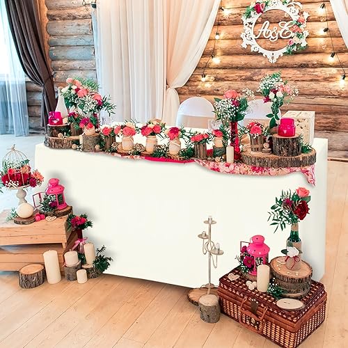 Miniatura 5 de CXPSINC Paquete de 2 manteles rectangulares de 96 x 30 pulgadas para mesas de 8 pies, mantel de poliéster lavable de 8 pies para fiestas, cenas de