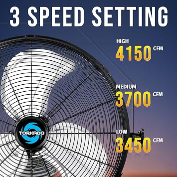 Tornado 18 High Velocity Industrial Wall Fan with TEAO Enclosed Motor 4000 CFM, 3 Speed Settings, 6.5 FT Cord Ideal for Industrial, Commercial, and Residential Use UL Safety Listed