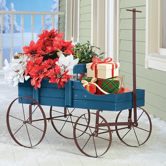 Collections Etc Amish Wagon Decorative Indoor/Outdoor Garden Backyard Planter
